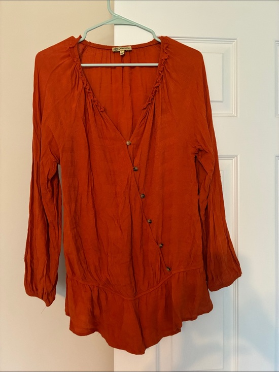 Democracy Tops - Democracy Rust Orange Button-Front Peasant Tunic